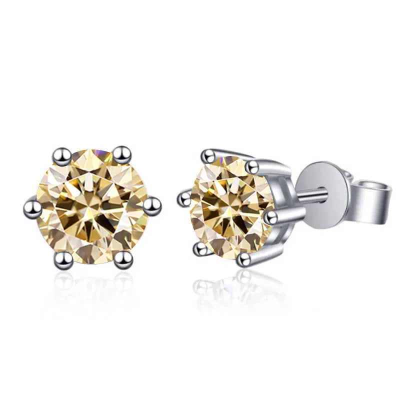 Moissanite Stud Earrings 1-6ct 21 Colors GRA Cert 925 Sterling Silver