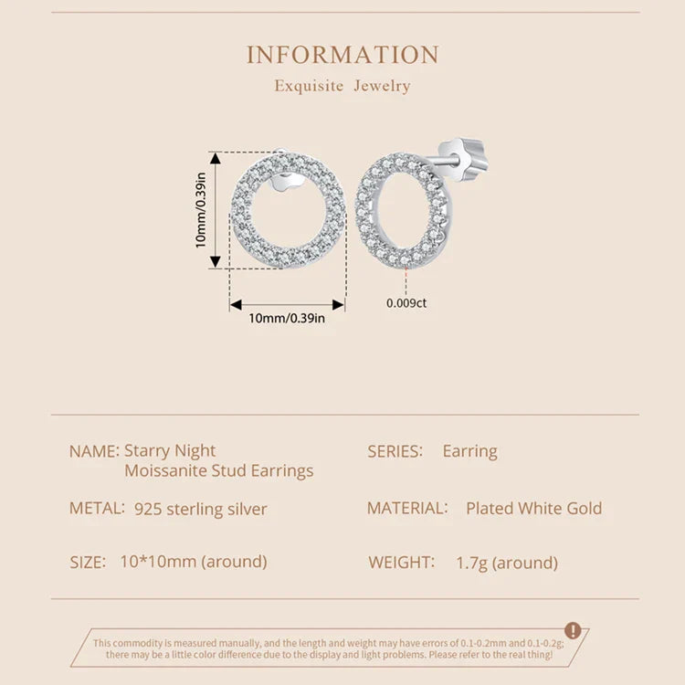 Moissanite 10mm Stud Earrings S925 Sterling Silver Screw Back Gift Mom