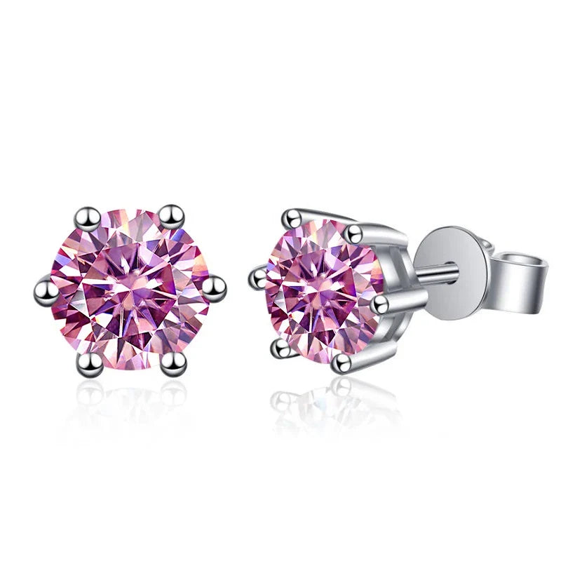 Moissanite Stud Earrings 1-6ct 21 Colors GRA Cert 925 Sterling Silver