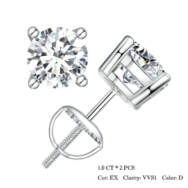 Moissanite Stud Earrings 0.5-1ct Screw Back D VVS1 Lab Created White Gold