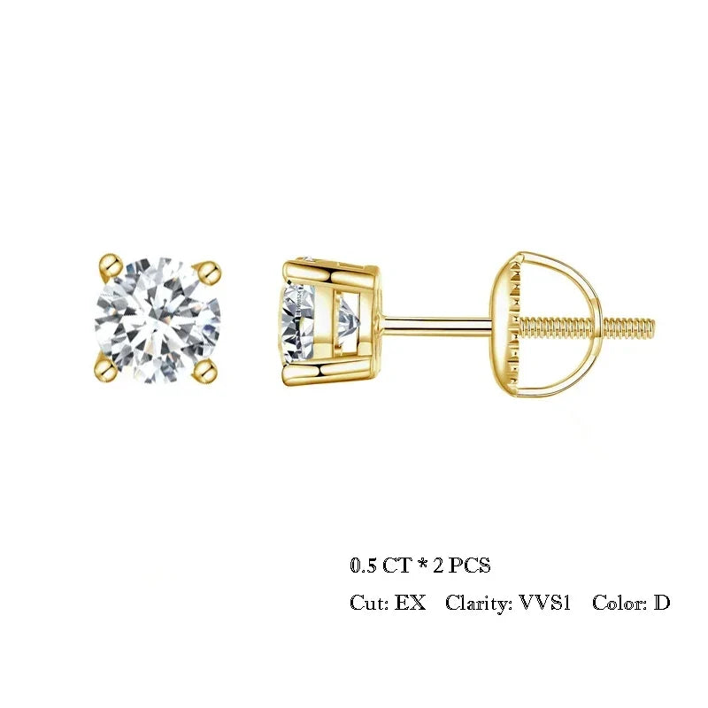 Moissanite Stud Earrings 2CT VVS1 925 Sterling Silver Screw Back Classic