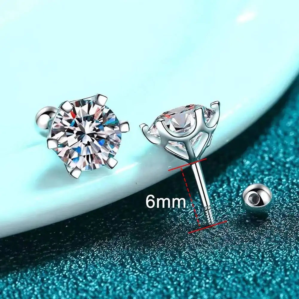 Moissanite Stud Earrings 925 Sterling Silver White Gold Plated D VVS1 Round