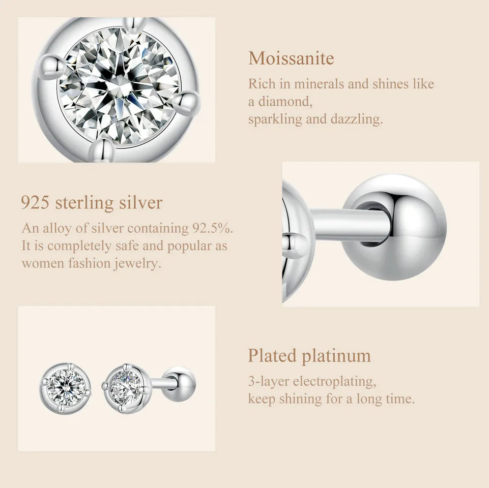 Round Bezel Moissanite Ball-Back Stud Earrings, Silver-Tone