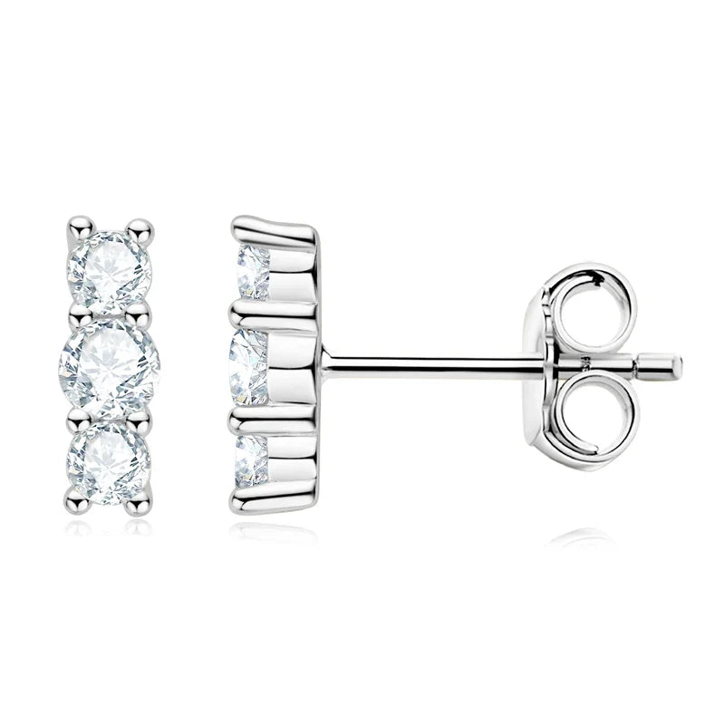 Moissanite Bar & Curved Climber Stud Earrings in Sterling Silver