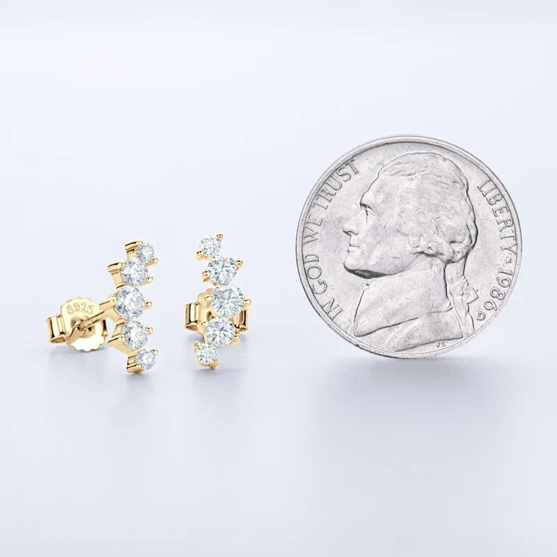 Moissanite Bar & Curved Climber Stud Earrings in Sterling Silver