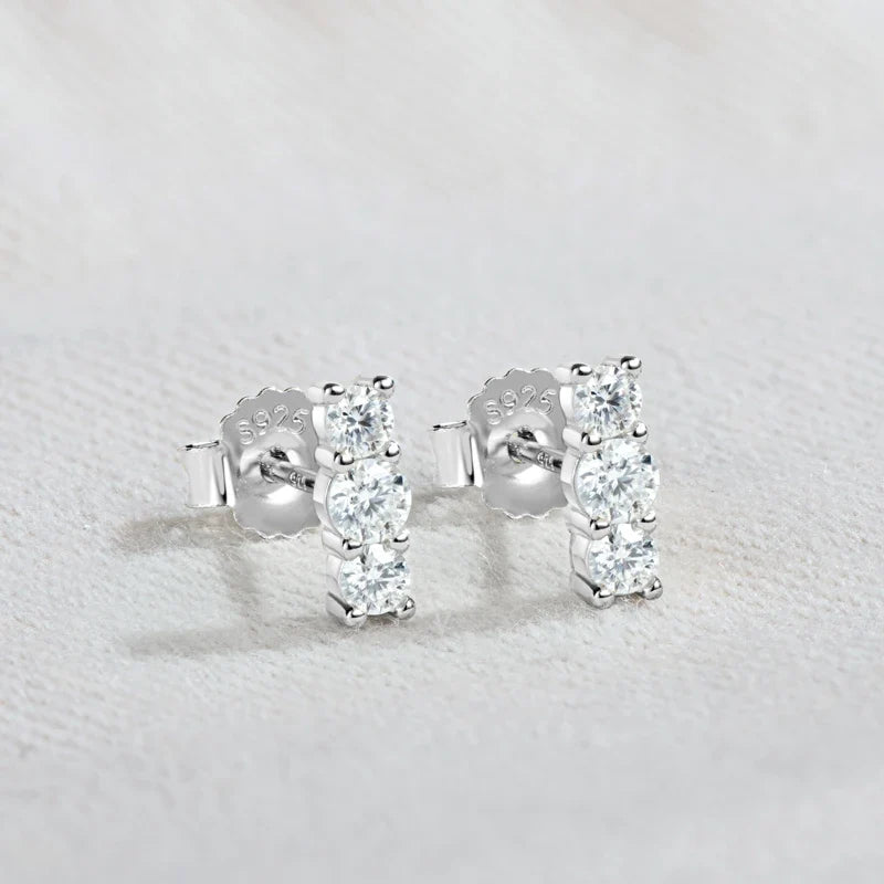Moissanite Bar & Curved Climber Stud Earrings in Sterling Silver