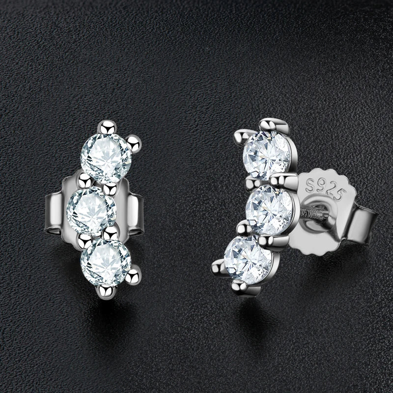 Moissanite Bar & Curved Climber Stud Earrings in Sterling Silver