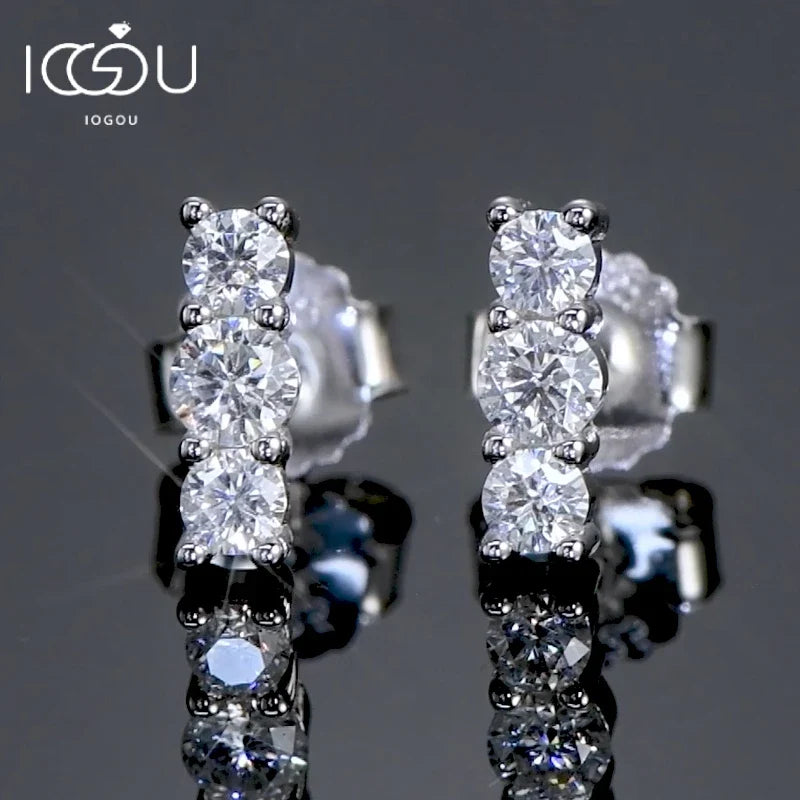 Moissanite Bar & Curved Climber Stud Earrings in Sterling Silver