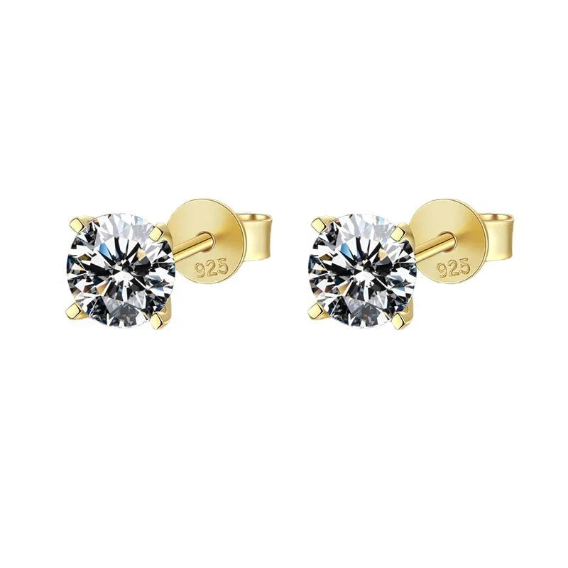 Round Moissanite Solitaire Stud Earrings in Sterling Silver
