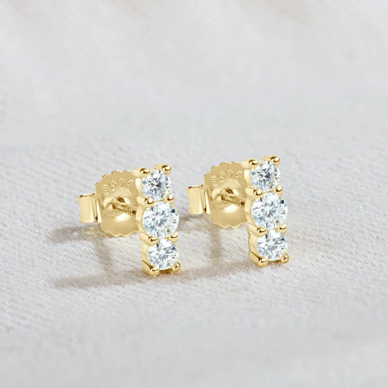 Moissanite Bar & Curved Climber Stud Earrings in Sterling Silver