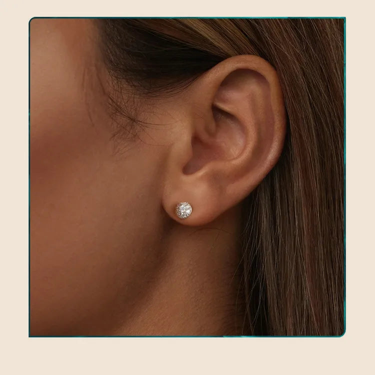 Moissanite Stud Earrings 925 Sterling Silver Hemisphere Dazzling For Mom