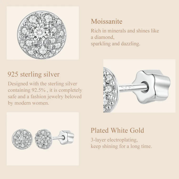 Moissanite Stud Earrings 925 Sterling Silver Hemisphere Dazzling For Mom