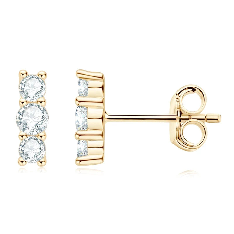 Moissanite Bar & Curved Climber Stud Earrings in Sterling Silver