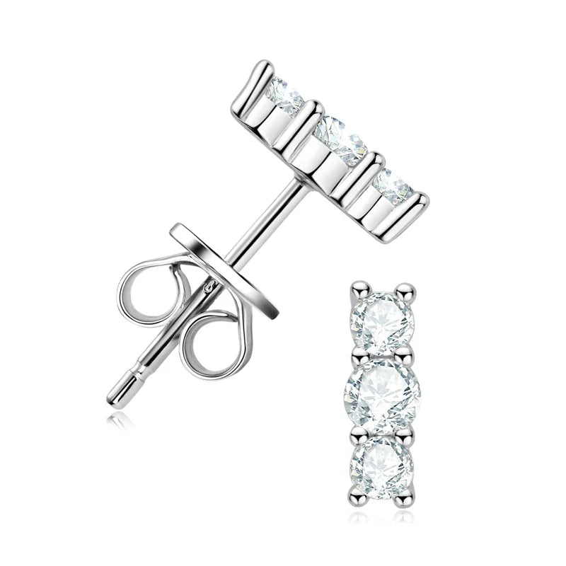 Moissanite Bar & Curved Climber Stud Earrings in Sterling Silver