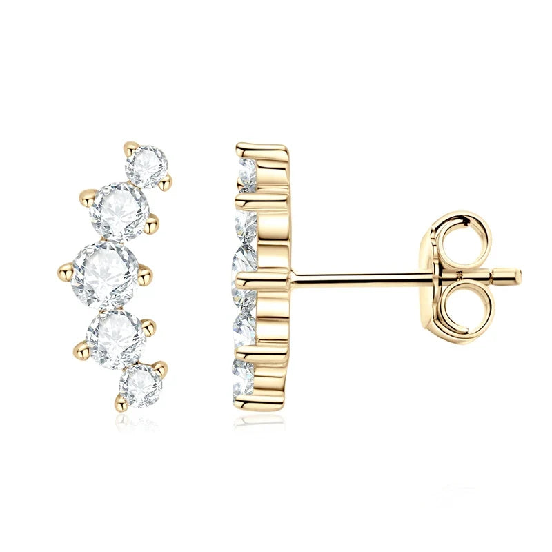 Moissanite Bar & Curved Climber Stud Earrings in Sterling Silver