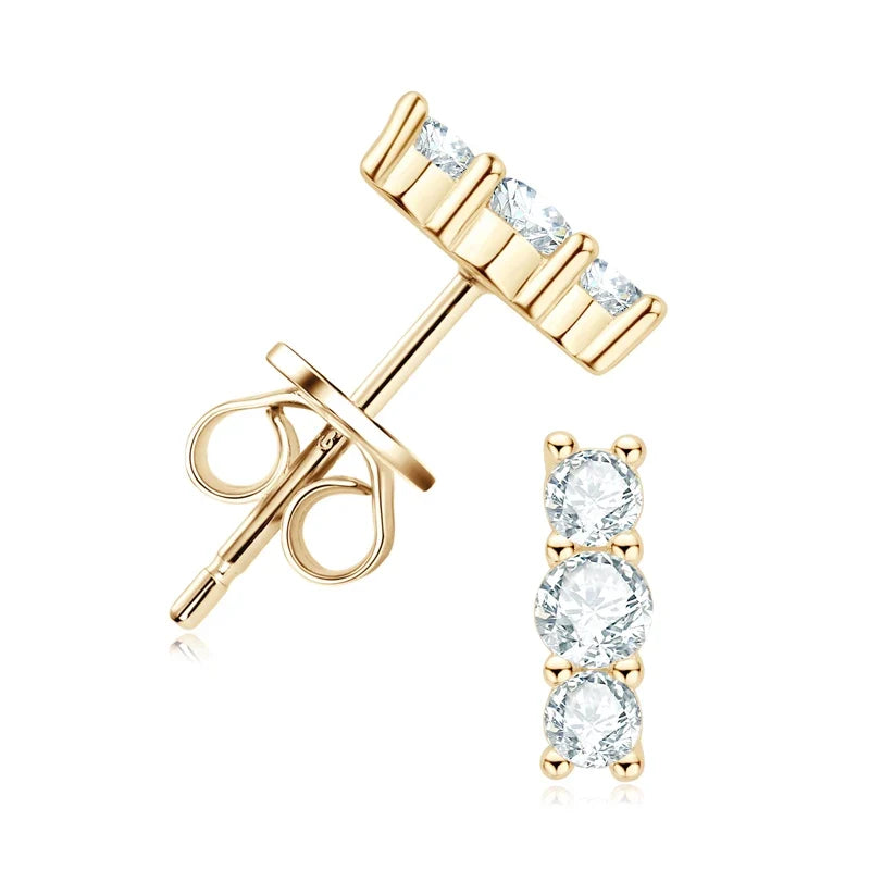 Moissanite Bar & Curved Climber Stud Earrings in Sterling Silver