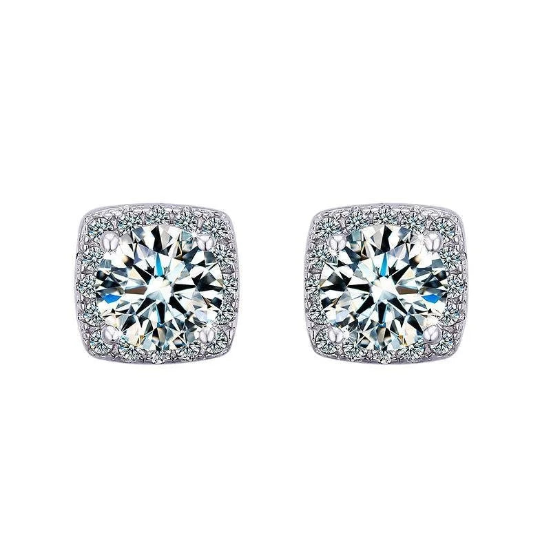 Colored Cushion Halo Moissanite Stud Earrings, 1 ct Each