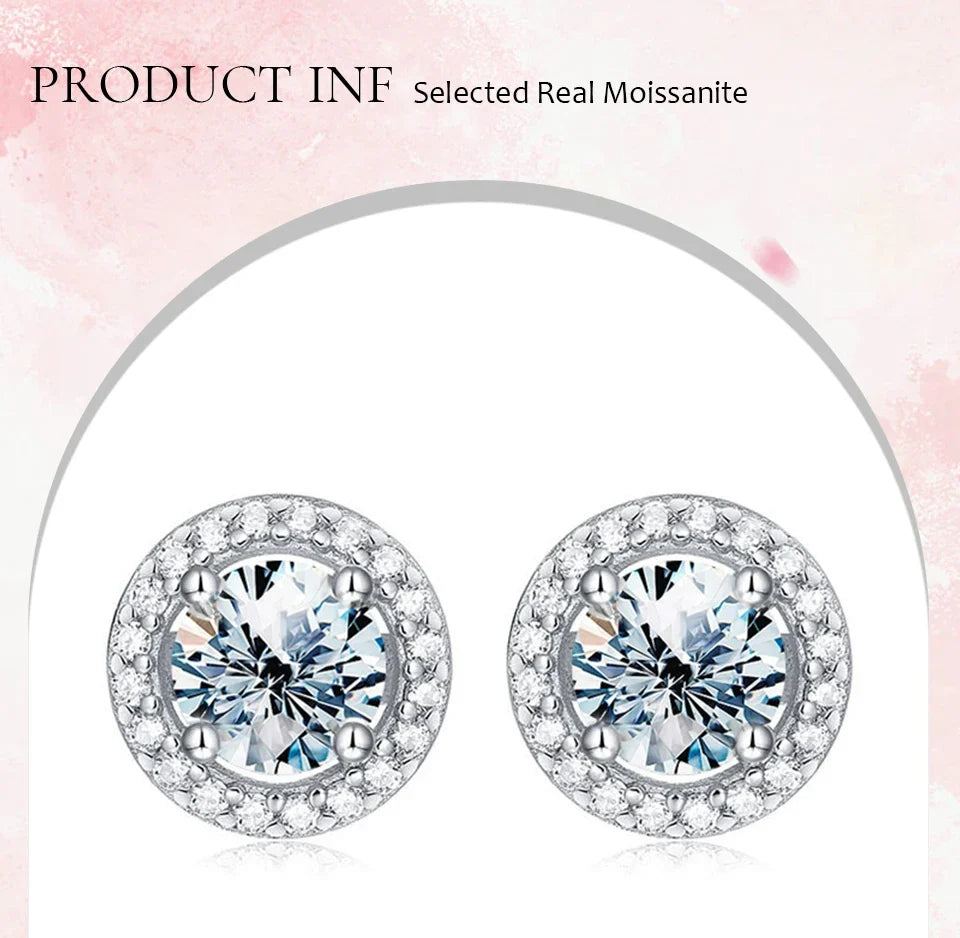 Round Halo Moissanite Stud Earrings in Gold-Tone or Silver