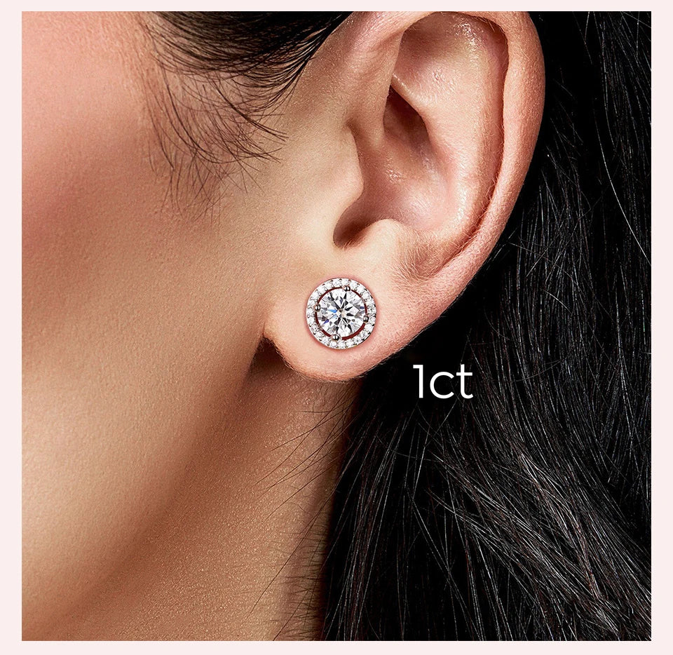 Round Halo Moissanite Stud Earrings in Gold-Tone or Silver