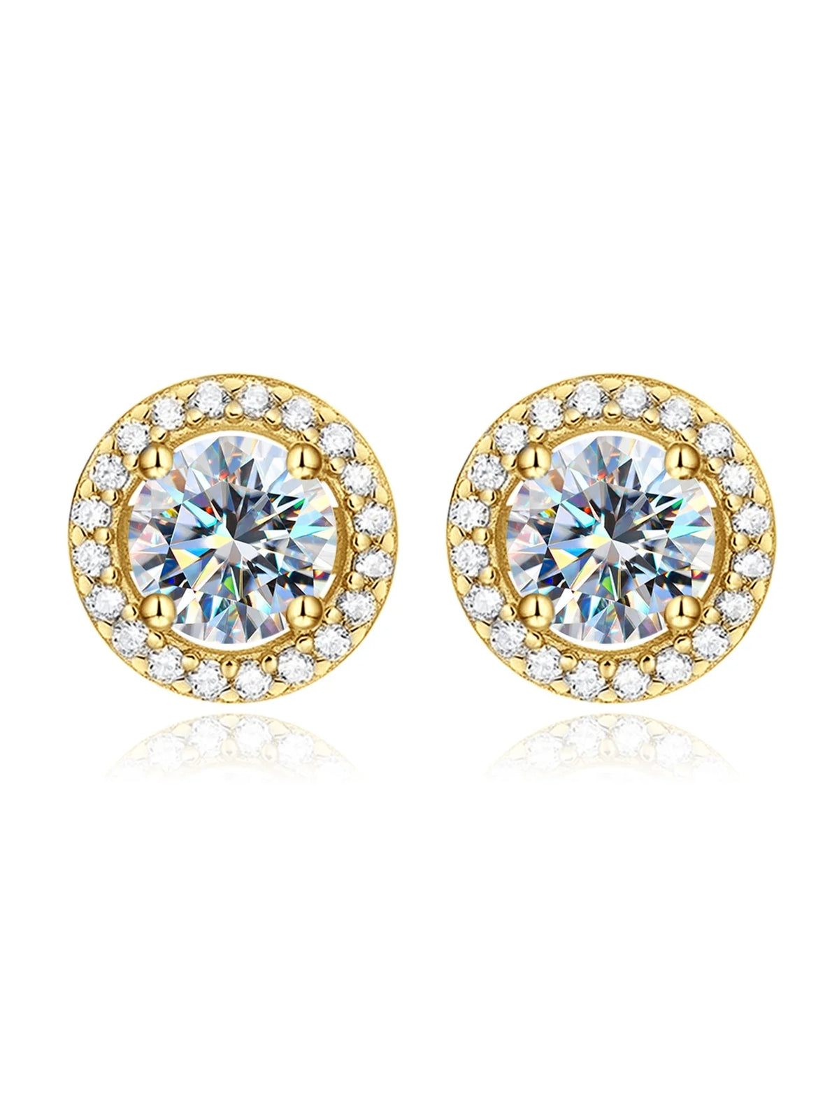 Round Halo Moissanite Stud Earrings in Gold-Tone or Silver