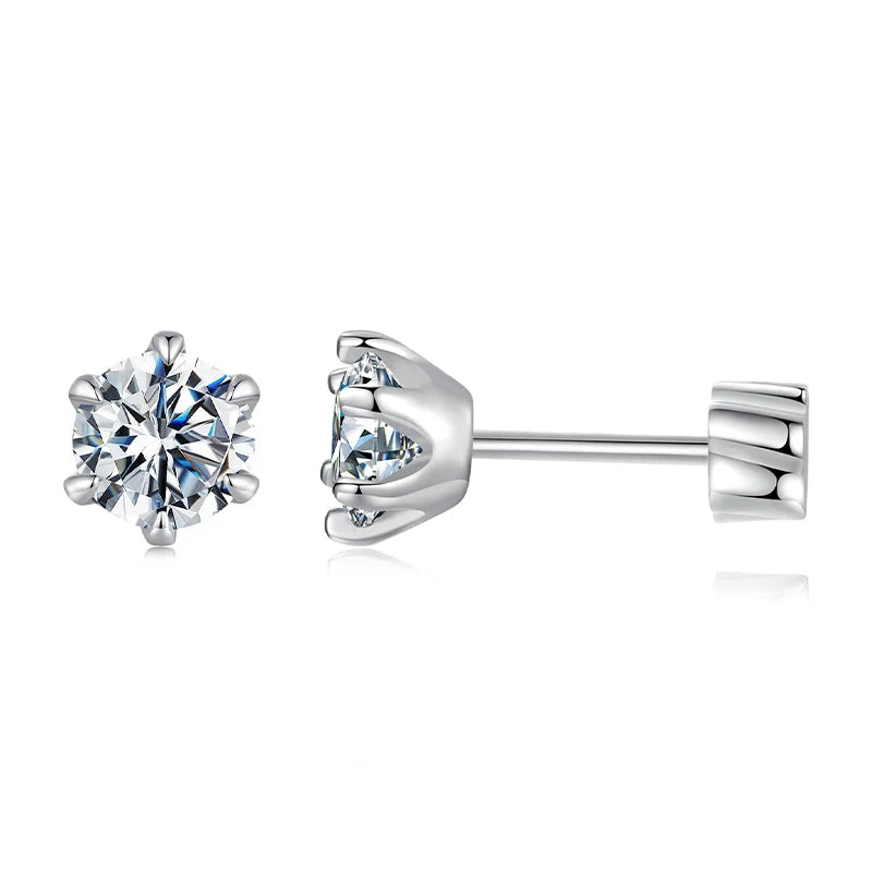 Moissanite Stud Earrings 925 Sterling Silver White Gold Plated Huggie Screwback