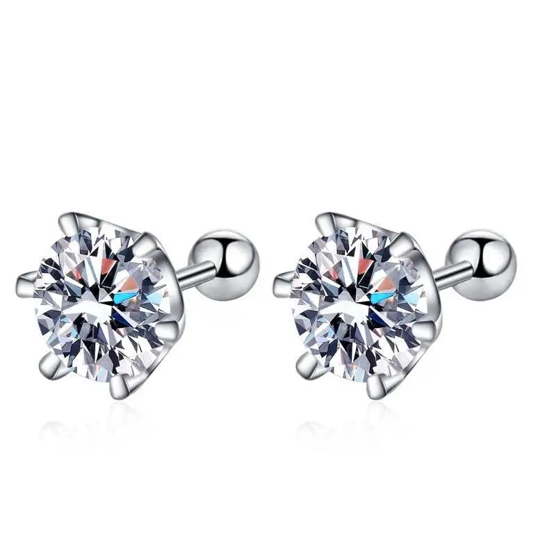 Moissanite Stud Earrings 925 Sterling Silver White Gold Plated D VVS1 Round
