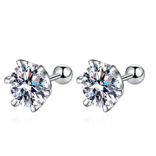 Moissanite Stud Earrings 925 Sterling Silver White Gold Plated D VVS1 Round