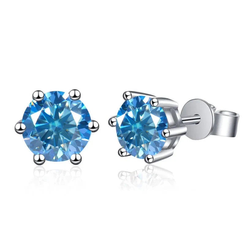 Moissanite Stud Earrings 1-6ct 21 Colors GRA Cert 925 Sterling Silver