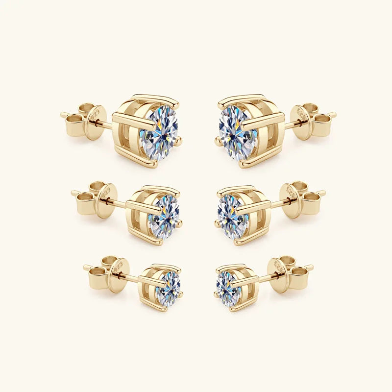 Moissanite Stud Earrings 0.5-2ct Certified NGTC 18K Yellow Gold Plt 925 Silver