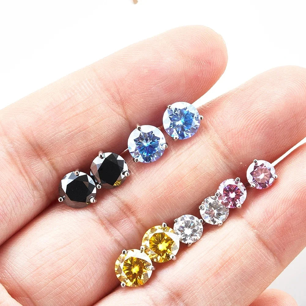 925 Sterling Silver Moissanite Stud Earrings 0.5CT 1CT Women Classic