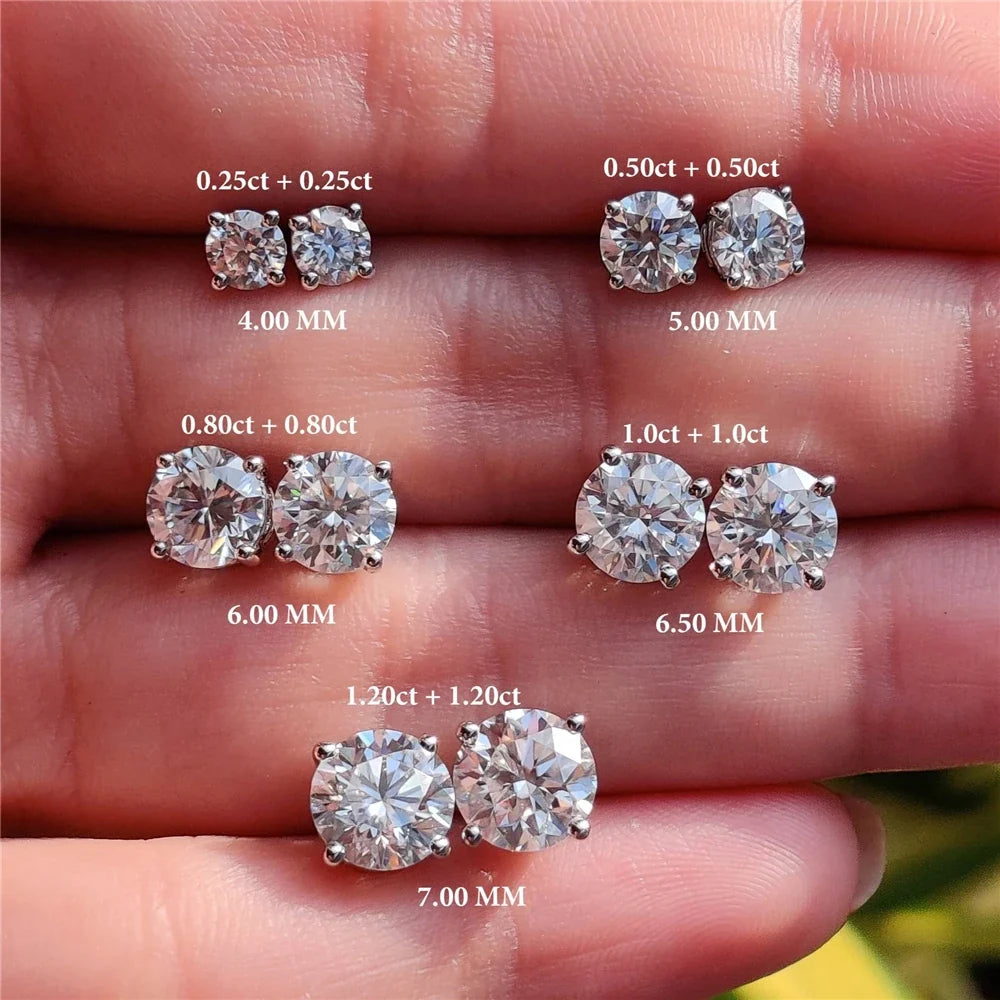 Round Moissanite Solitaire Stud Earrings in Sterling Silver