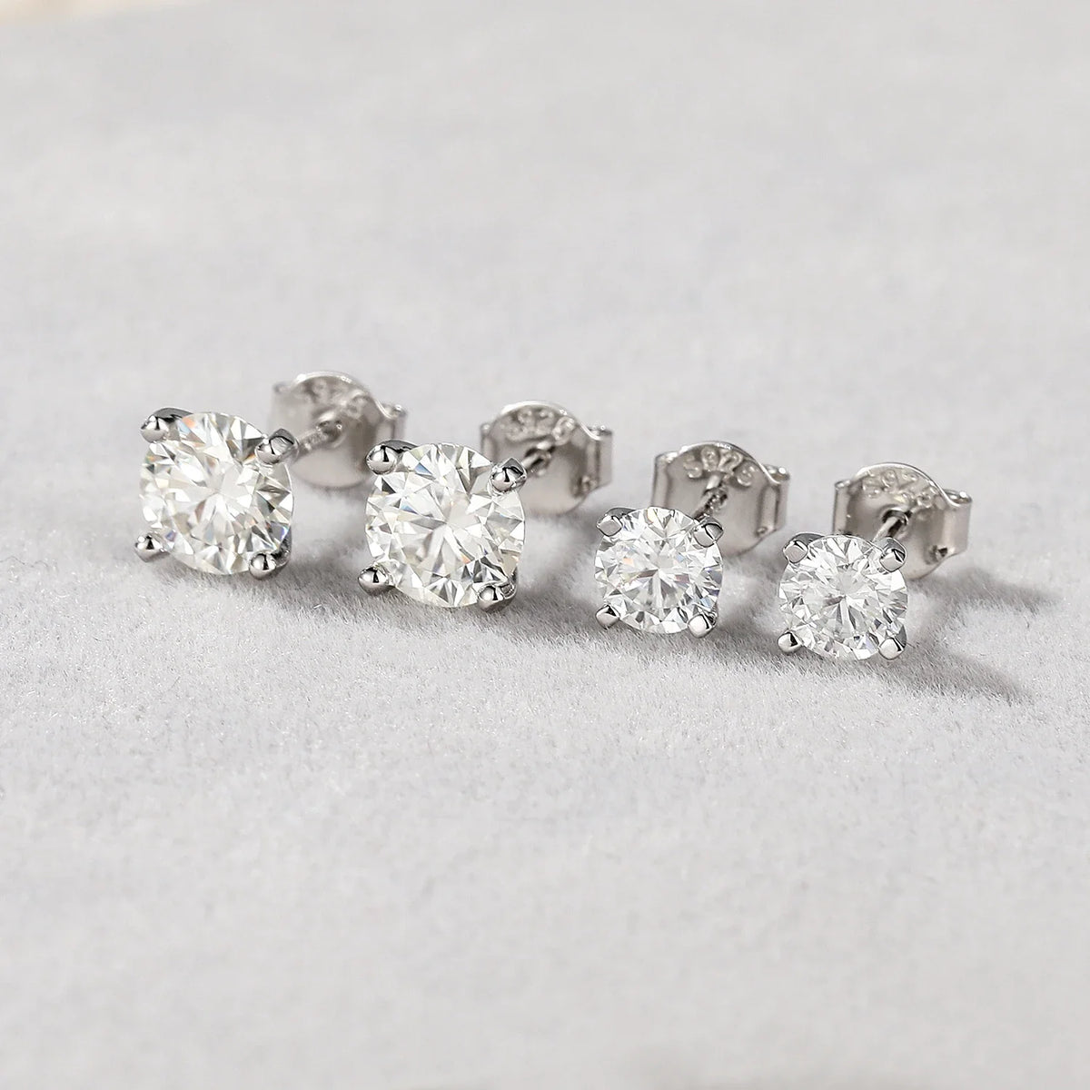 Round Moissanite Solitaire Stud Earrings in Sterling Silver