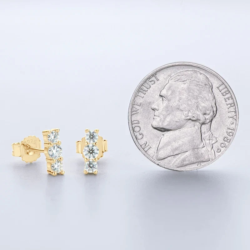 Moissanite Bar & Curved Climber Stud Earrings in Sterling Silver