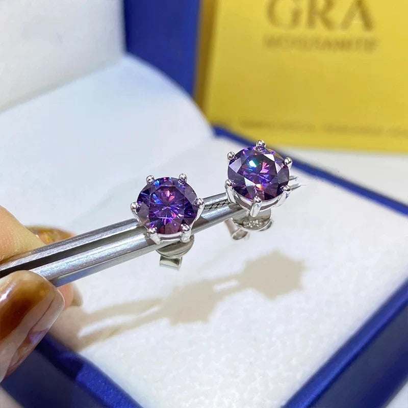 Moissanite Stud Earrings 1-6ct 21 Colors GRA Cert 925 Sterling Silver