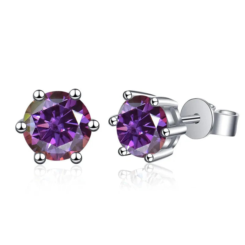 Moissanite Stud Earrings 1-6ct 21 Colors GRA Cert 925 Sterling Silver
