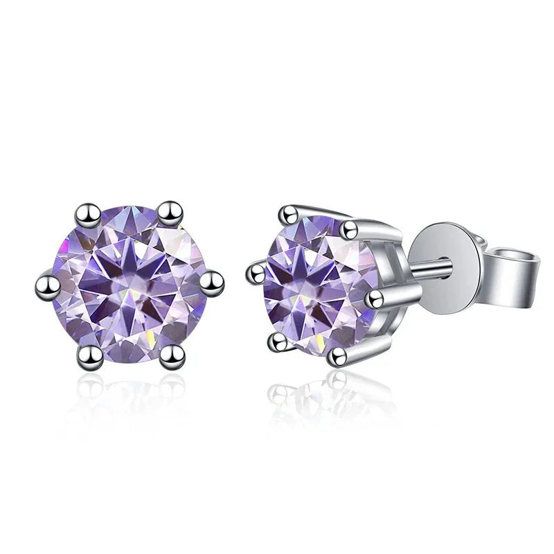 Moissanite Stud Earrings 1-6ct 21 Colors GRA Cert 925 Sterling Silver