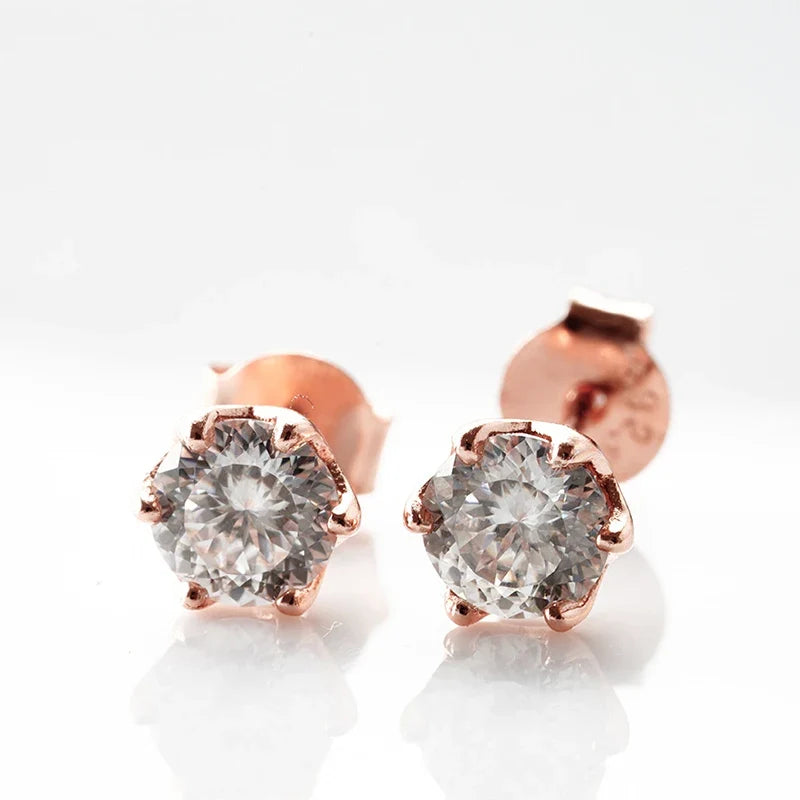Moissanite Stud Earrings 0.5/1/2 CT Rose Gold Plated Sterling Silver 925