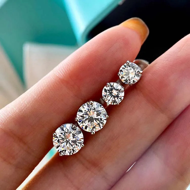 Four-Prong Round Moissanite Stud Earrings in Gold-Tone or Silver