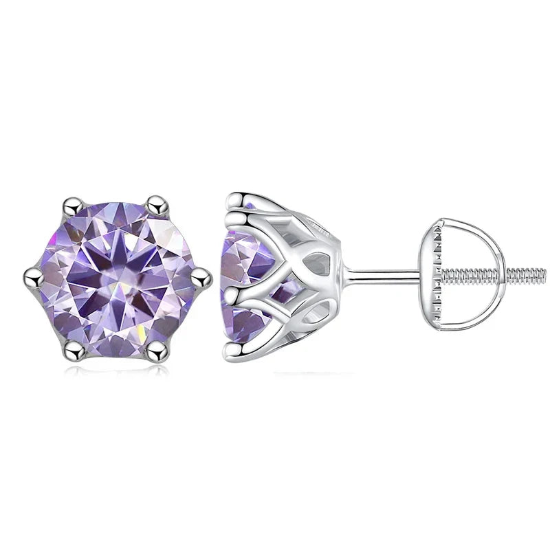 Moissanite Stud Earrings 0.5-2CT S925 Sterling Silver 18K 6-Prong Screw Backs