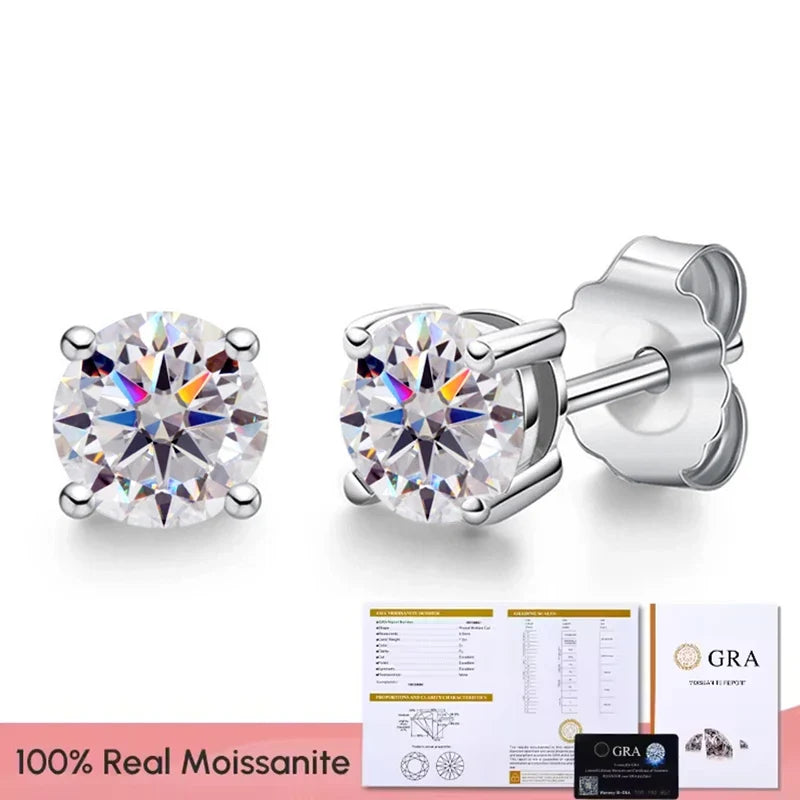 Moissanite Stud Earrings 0.1-3CT S925 Sterling Silver Platinum Plated Bride