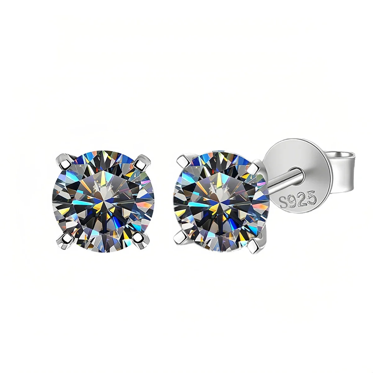 Gray Moissanite Solitaire Stud Earrings in Sterling Silver