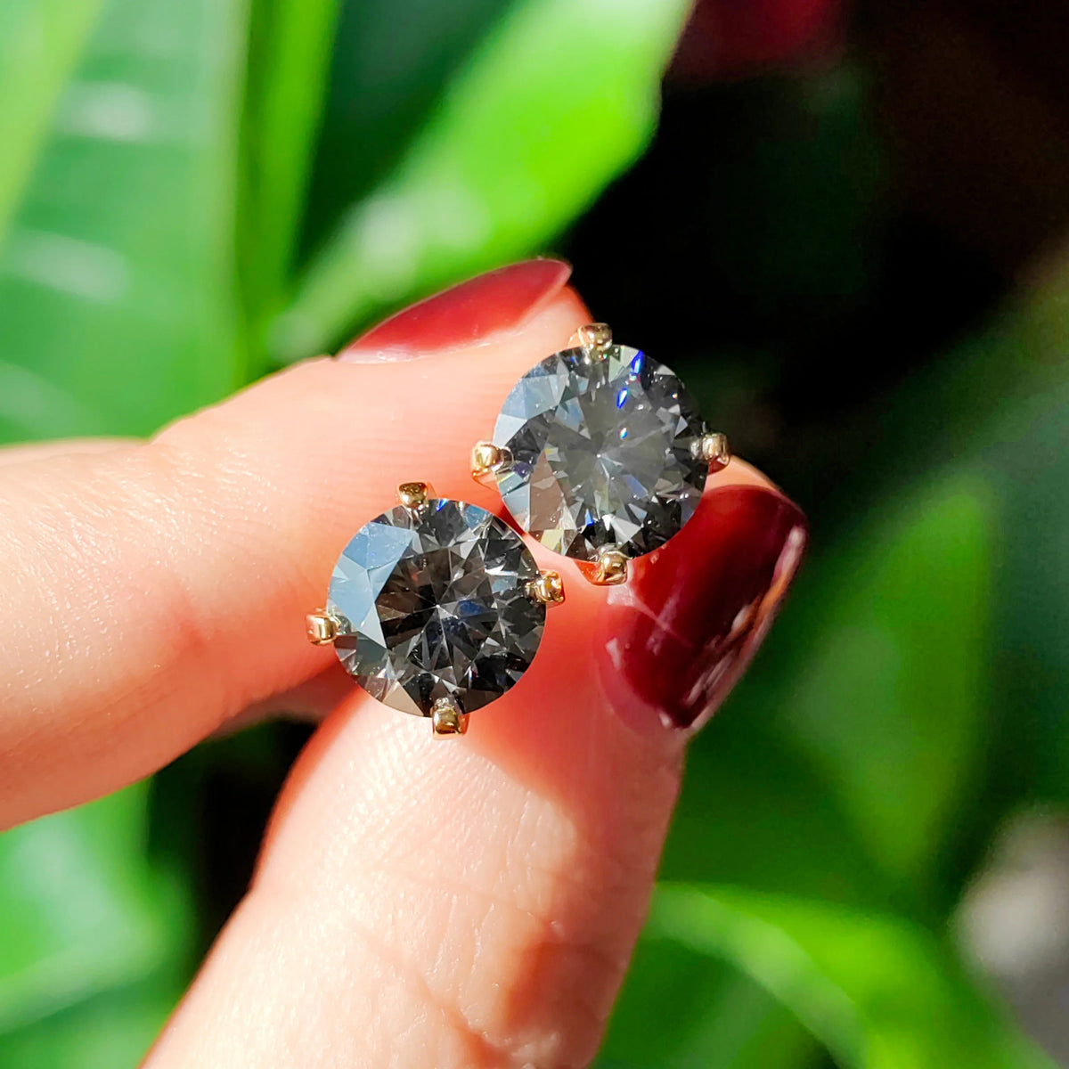 Gray Moissanite Solitaire Stud Earrings in Sterling Silver