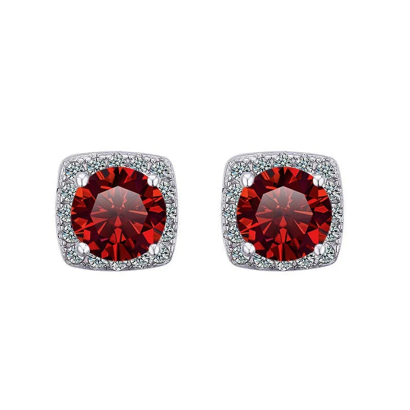 Colored Cushion Halo Moissanite Stud Earrings, 1 ct Each