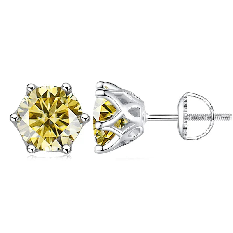 Moissanite Stud Earrings 0.5-2CT S925 Sterling Silver 18K 6-Prong Screw Backs