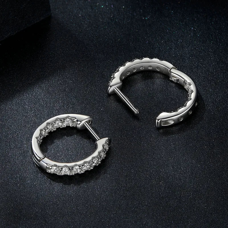 Moissanite Two-Tone Small Hoop Earrings 1cm Round Sparkling Engagement