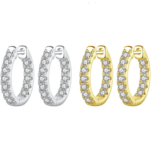 Moissanite Two-Tone Small Hoop Earrings 1cm Round Sparkling Engagement