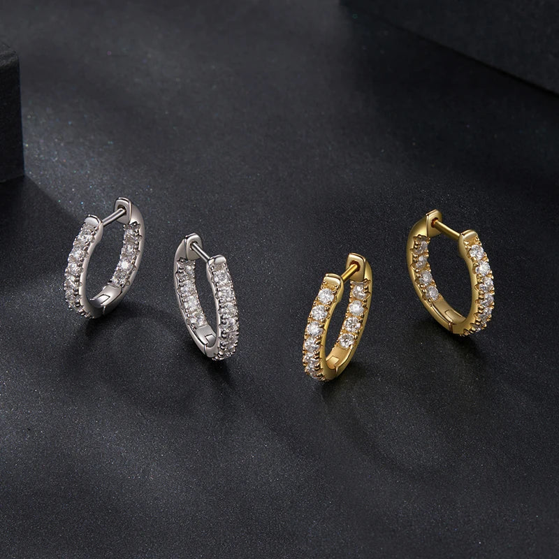 Moissanite Two-Tone Small Hoop Earrings 1cm Round Sparkling Engagement