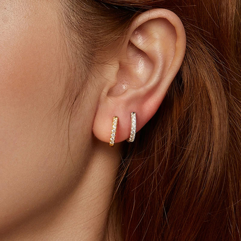 Moissanite Two-Tone Small Hoop Earrings 1cm Round Sparkling Engagement