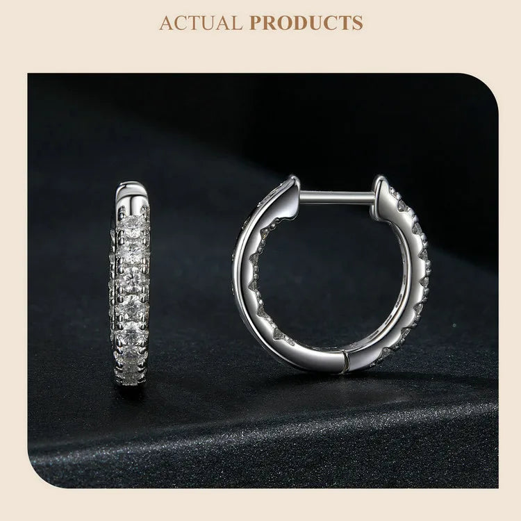 Moissanite Two-Tone Small Hoop Earrings 1cm Round Sparkling Engagement