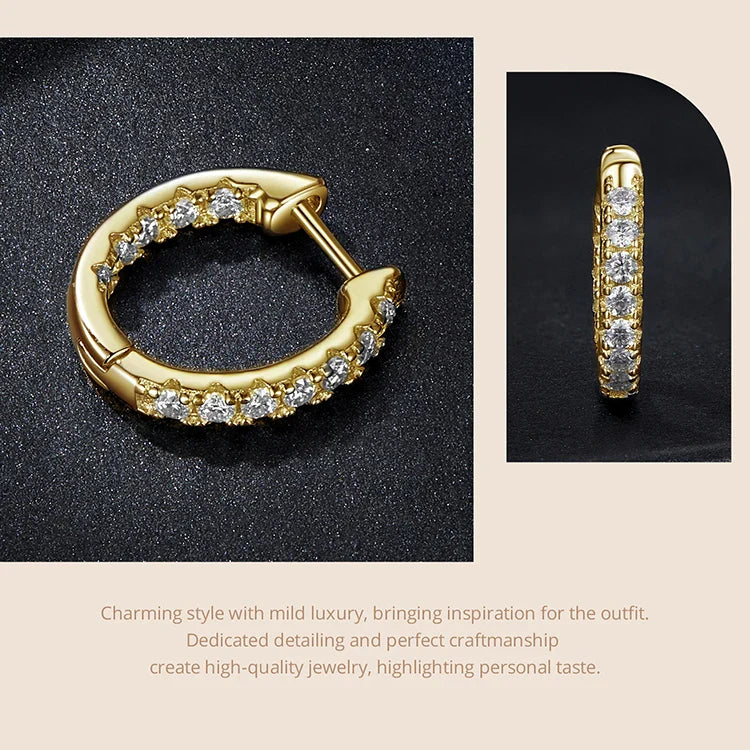 Moissanite Two-Tone Small Hoop Earrings 1cm Round Sparkling Engagement